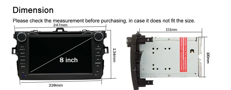 Clearance 8 inch 2 din Android 8.1 car dvd player for Toyota Corolla 2007 2008 2009 2010 2011 Quad Core 8 inch 1024*600 screen car stereo 5