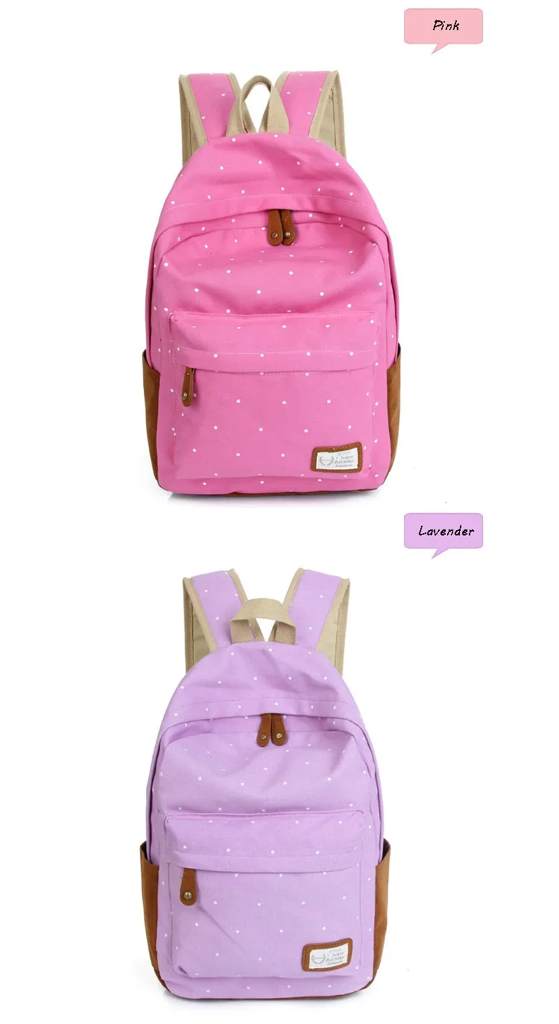 Рюкзак для девочек-подростков, брезентовый школьный рюкзак с точечной печатью для ноутбука, на плечо, карамельный цвет, повседневная женская сумка Mochila