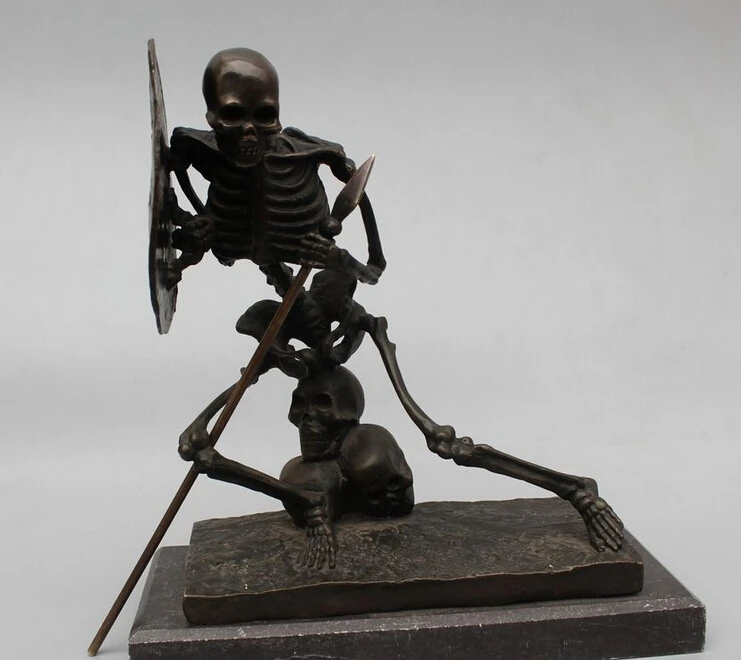 

R0717 Details about 12"Art Decor Pure Copper Bronze Marble Base Figurine Skull Warrior Statue Sculpt (B0413)