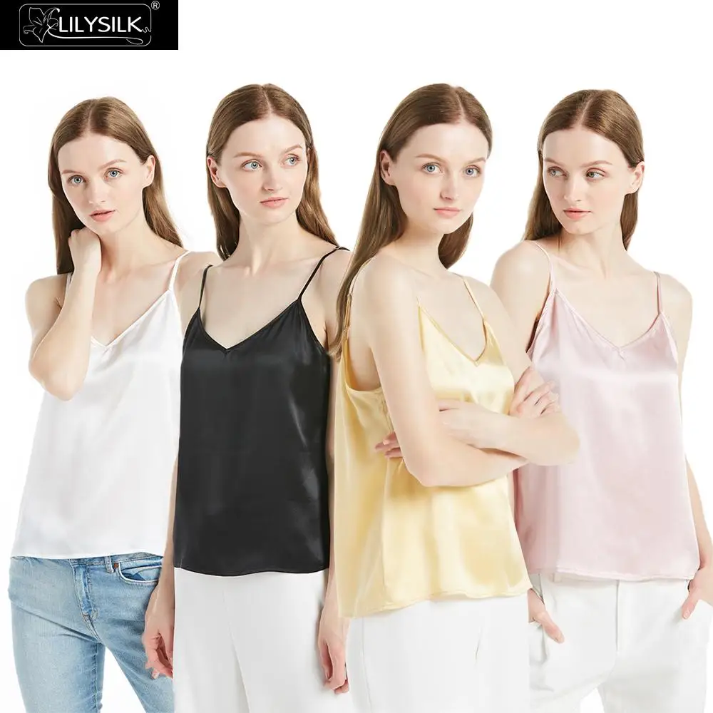 

LilySilk Camisole 4 Pack Tops Silk Ladies Women Crop Tank Vest Short 22 momme V Neck Girls Free Shipping