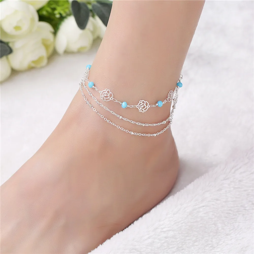 rose flower anklet barefoot sandals enkelbandje bead ankle bracelet