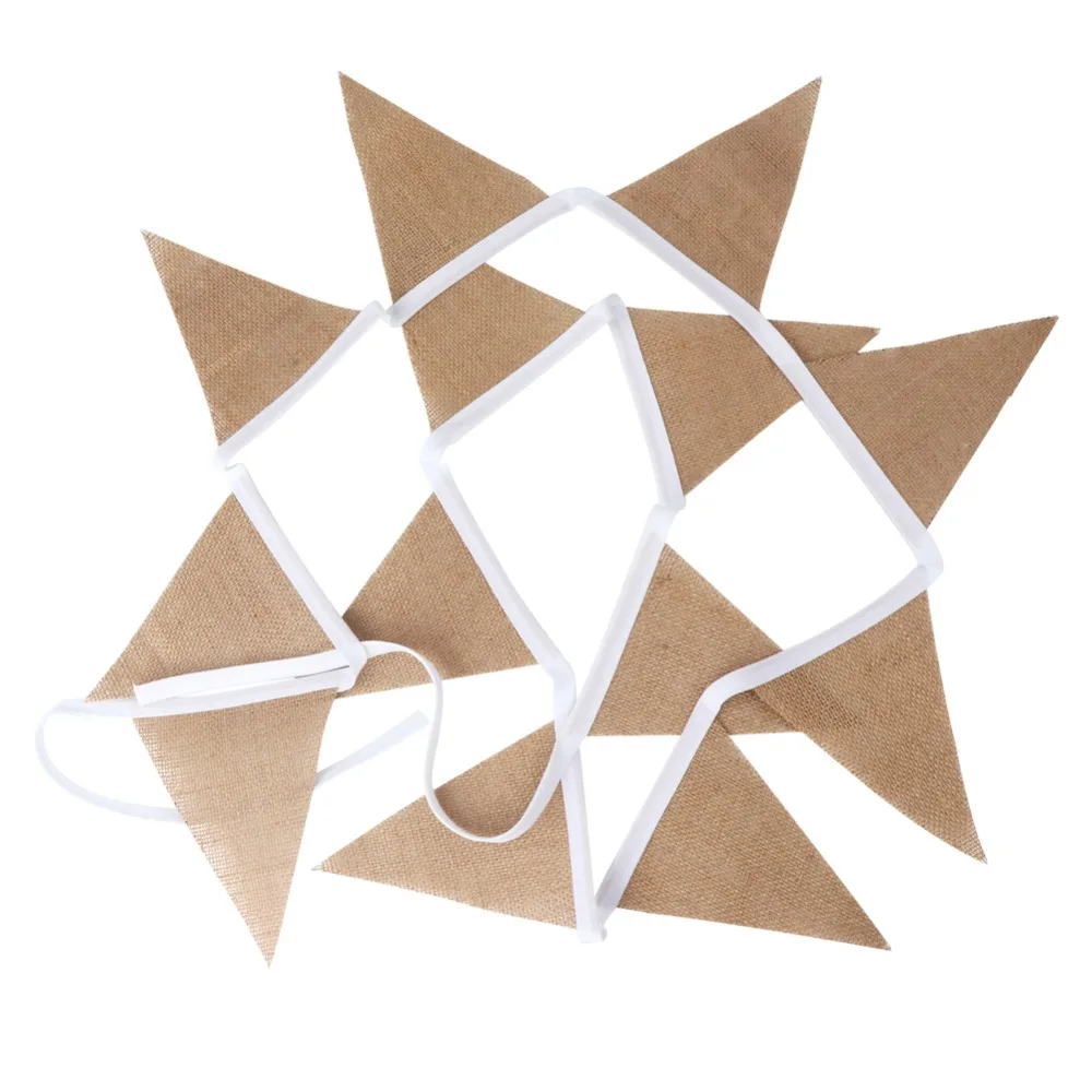 OurWarm 3m Vintage Jute Hessian wedding decoration banner background Natural Burlap Ribbon 13 Flags For Party Supplies