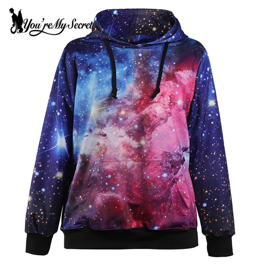 

[You're My Secret] Fashion Blue Galaxy Sky Digital Print Women Hooded Sweatshirt Long-Sleeve O-Neck Sudaderas