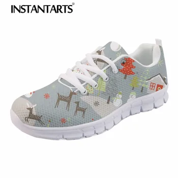 

INSTANTARTS Best Gift Student Merry Flats Shoes 3D Cute Cartoon Christmas Beer Print Women Air Mesh Shoes Walk Footwear Sneakers