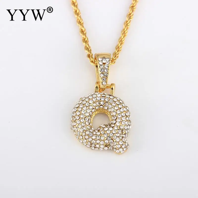 Cubic Zirconia Hip Hop Chain Neckalce A-Z Custom Name Bubble Initial Letter Necklaces& Pendant Charm For Women Men Jewelry - Окраска металла: q