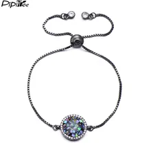 Pipitree красочные гравий натуральная оболочка круглые браслеты для мужчин женщин медная цепь CZ циркон камни регулируемый браслет ювелирные изделия