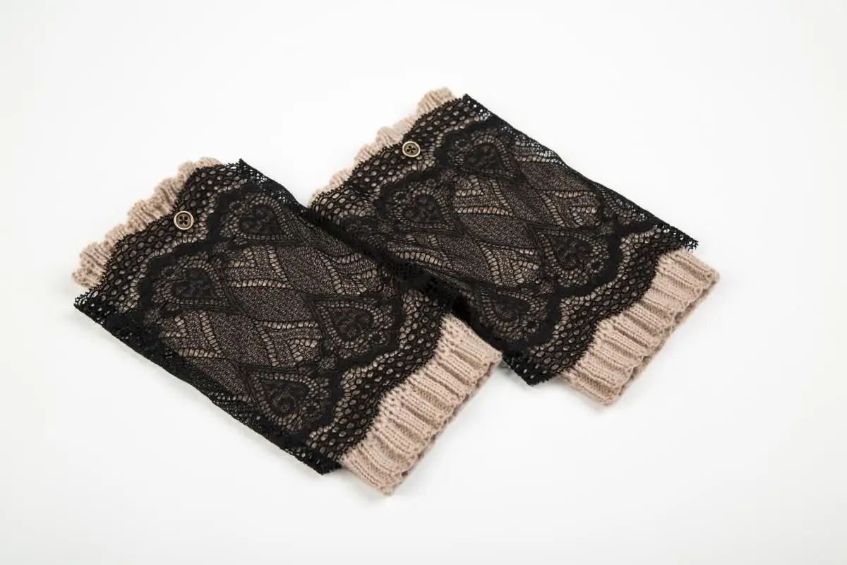 Женские двухсторонние кружевные гетры, зимние вязаные носки с пуговицами, вязаный манжет для ботинок, гетры Rozaduras Muslos - Цвет: Бежевый