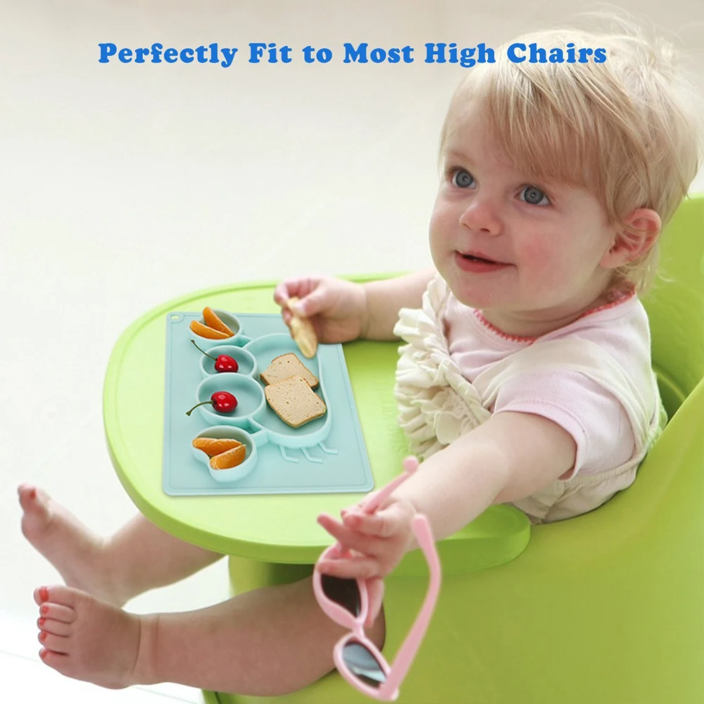 Qshare Baby Dishes Silicone Infant Plate Bowls Kids Tableware Food Holder Tray Children Food Container Placemat for Baby Feeding