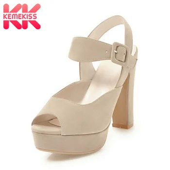 

KemeKiss New Women Nubuck Sandals Fashion Buckle Peep Toe Platform Shoes Women Sexy Party Thick High Heel Sandals Size 32-43