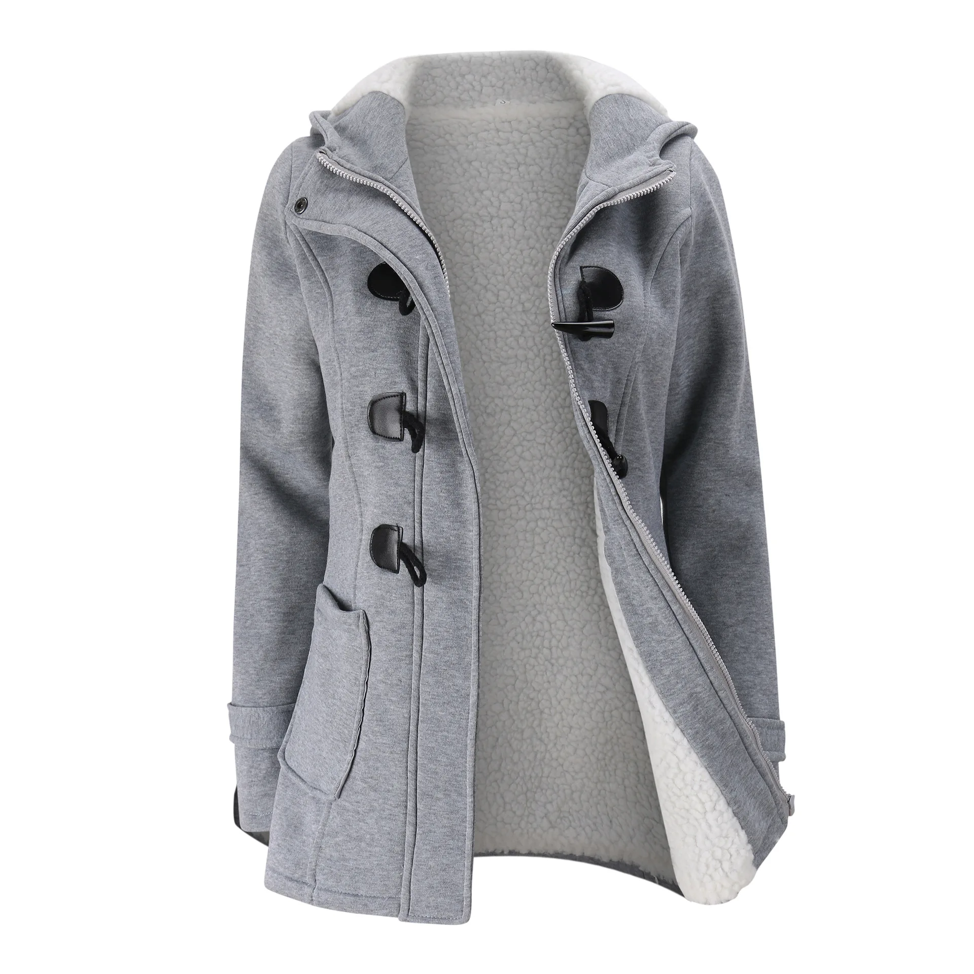 XUANSHOW зима Куртка женская с капюшоном Застегнуть классический хлопок бархатный Сгущать пальто Хранить в теплой одежде Бо - Цвет: Lightgray