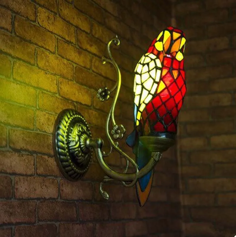 Tiffany Stained Galss Parrot Wall Lamp