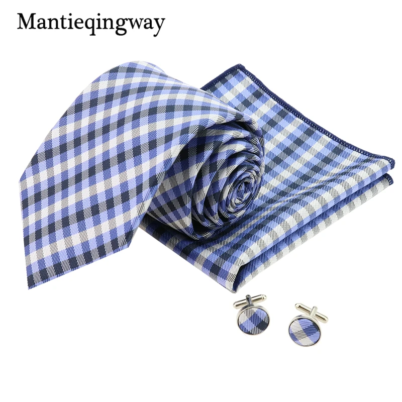 Mantieqingway Пейсли плед платок 8,5 см бизнес галстуки Запонки Наборы для мужчин классические галстуки носовой платок аксессуары для одежды