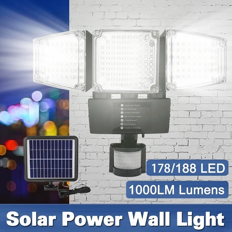 

COCOZ Solar Sensor Light 178/188LED Light Outdoor Solar Powered Lighting Wall lamp