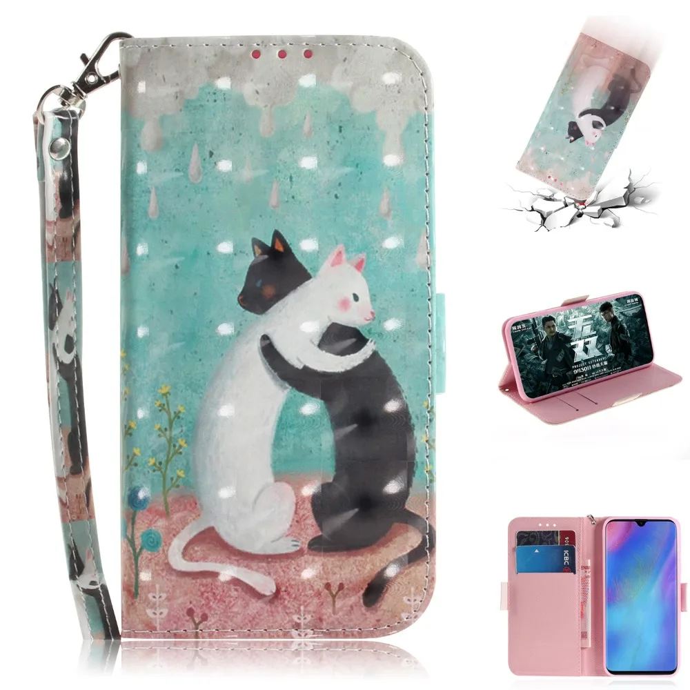 Для Huawei P30 цветной рисунок 3D животное кошка кошелек искусственная кожа флип Стенд