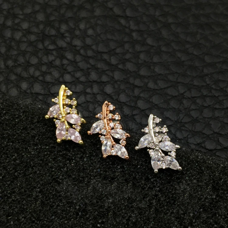 

2018 stainless steel silver gold rose gold color zircon leaf tragus cartilage conch helix daith piercing earring body jewelry