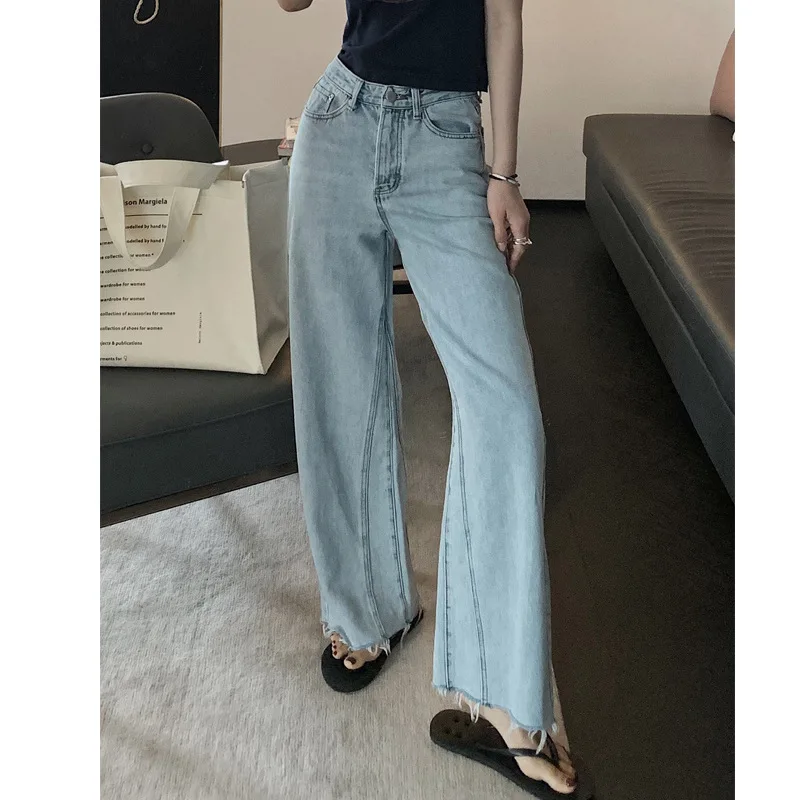 

Network Red Burst High-waist Jeans Straight Tube Loose 2019 Spring Hair Pendant Feeling Broad Leg Trousers Jeans Women