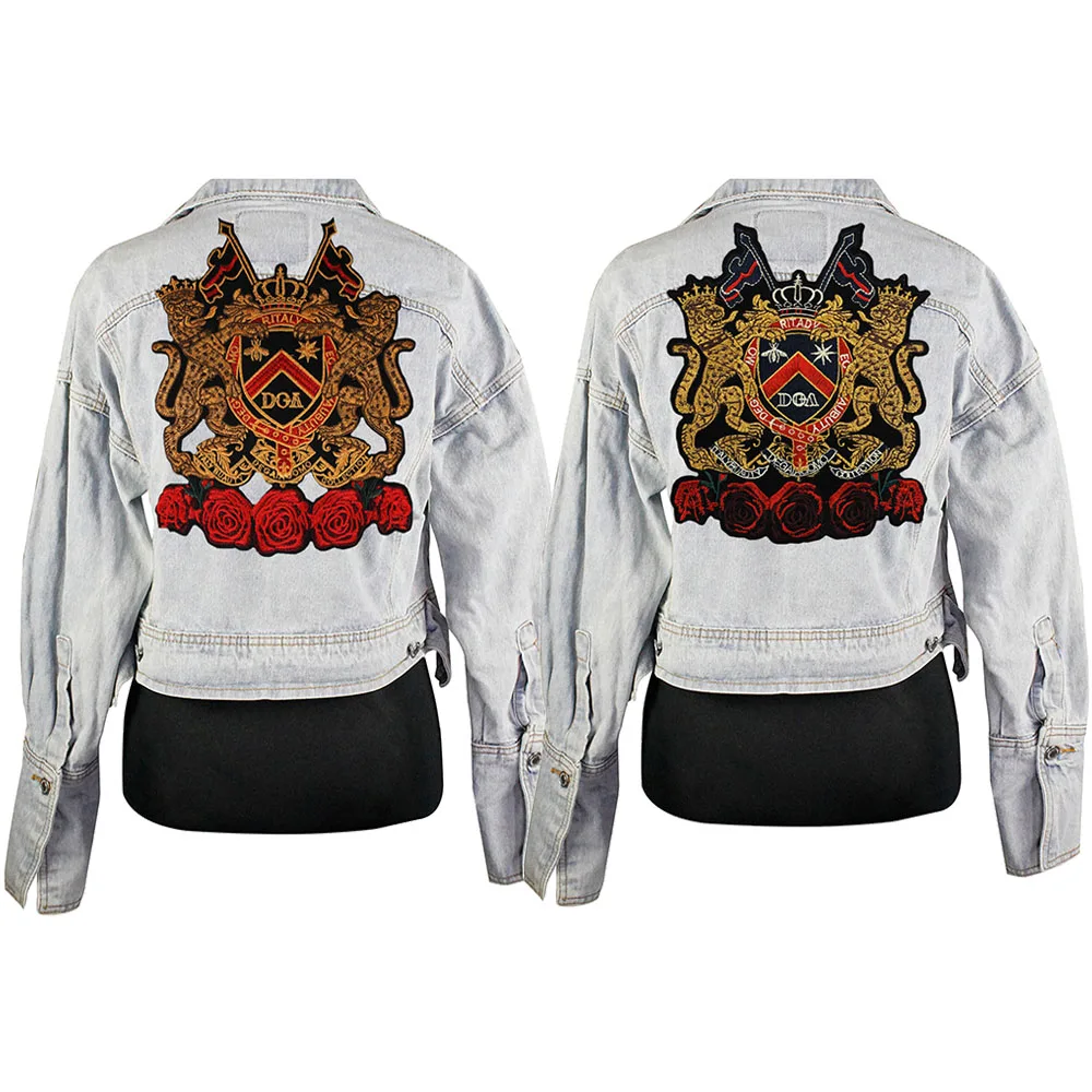 

2Pieces Flags Bee Crown Dogs Fabric Patch Embroidery Applique Motif Badge Clothes Iron on Back Patches for Jacket Sewing A122