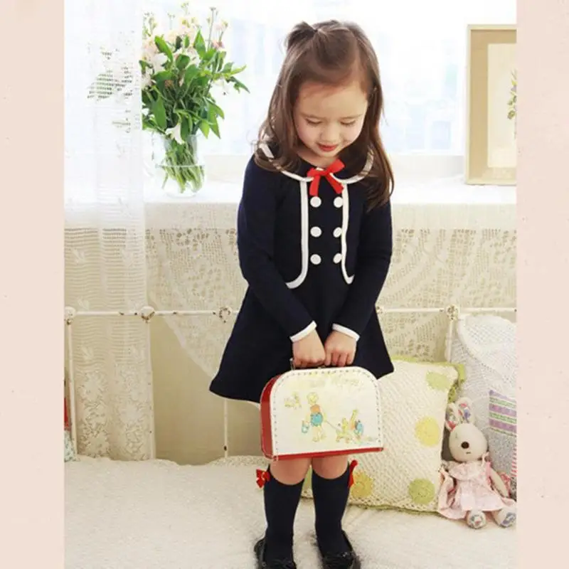 

Dress for Girls Children Girls Clothing Fake 2pcs Preppy Style Long Sleeves Soft Dresses Fashion 2017 Kids Girls Clothes Outfits