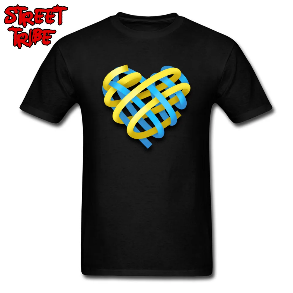 High Quality Blue and yellow ribbon heart Casual Top T-shirts Crewneck Pure Cotton Men Tops & Tees Sweatshirts Summer Autumn Blue and yellow ribbon heart black