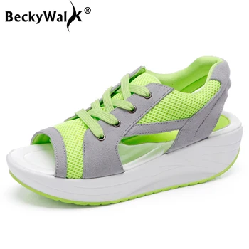 

Leisure Summer Women Sandals Casual Mesh Breathable Shoes Woman Peep Toe Ladies Wedges Sandals Lace-up Platform Sandals WSH3279