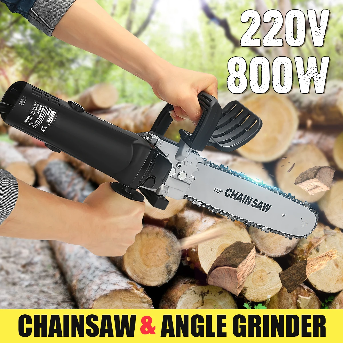 

220V 800W 11.5 Inch Chainsaw Bracket Changed Angle Grinder Chain Saw Woodworking Tool Set