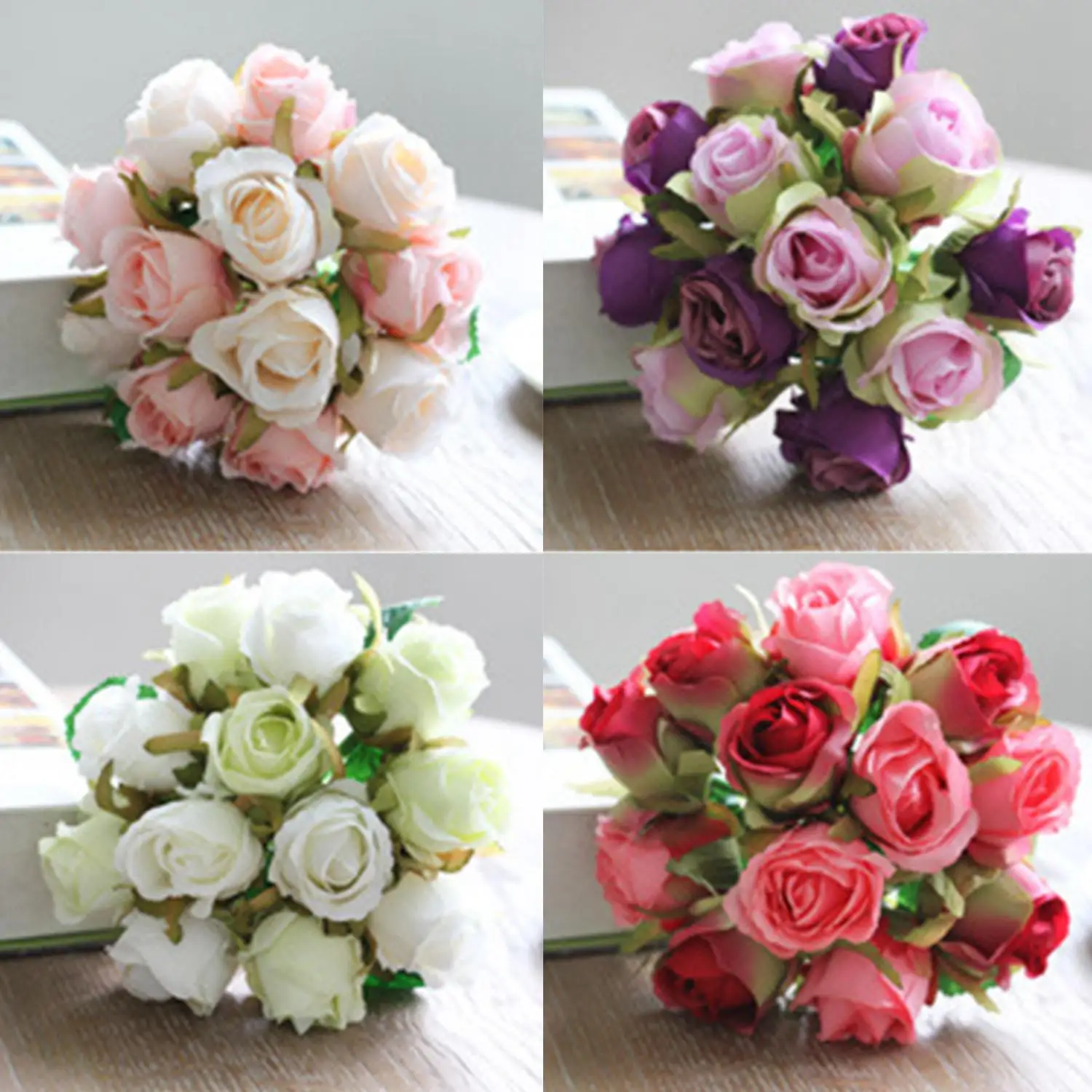 

12pcs/lots Artificial Rose Flowers Wedding bouquet White Pink Thai Royal Rose Silk flowers Home Decoration Wedding Party Decor