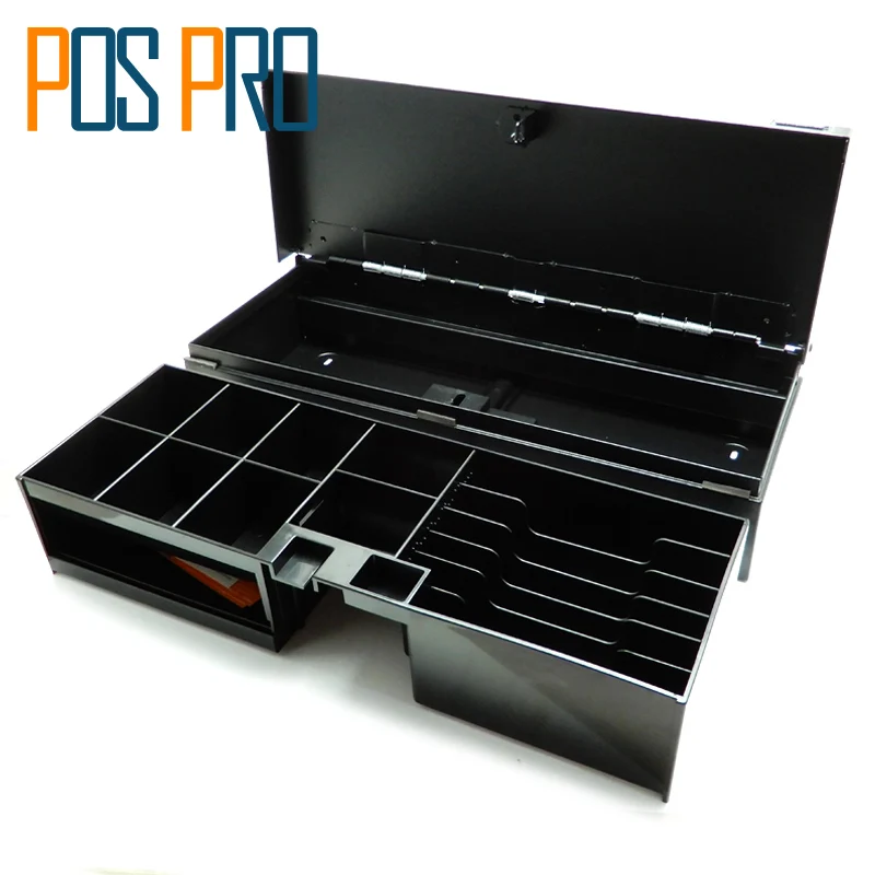 

IPCD13 Metal Panel Flip Cash Box POS Cash Drawer Adjustable 8 Coins 6 Bills with RJ11/RJ12/USB interface Check Hole Safety