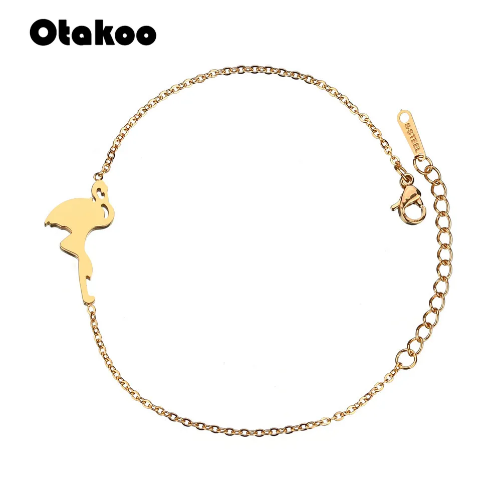 Otakoo Simple Jewelry Bird Flamingo Crane Bracelet For Women Stainless Steel Cute Animal Bracelets Drop Shipping | Украшения и