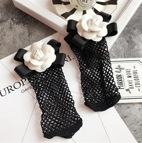 Women White Rose Socks New Fashion Women Glitter Bow Flower Mesh Sexy Fishnet Net Girl Low Ankle Socks Hosiery