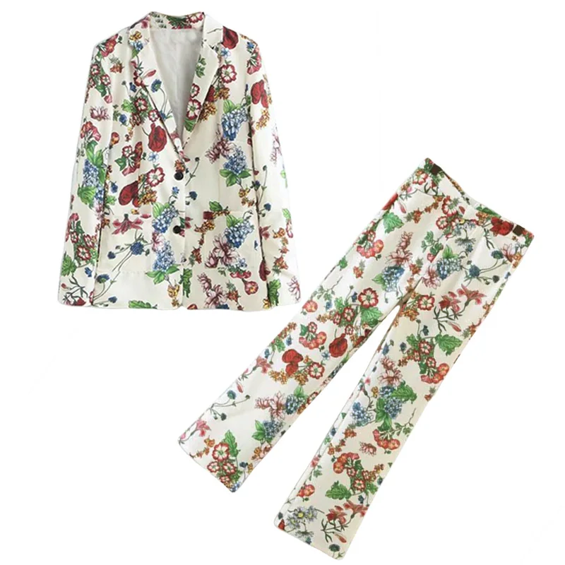 

Set female 2019 spring new style fashion printing jacket jacket + high waist casual trousers temperament suit leisure two-piece