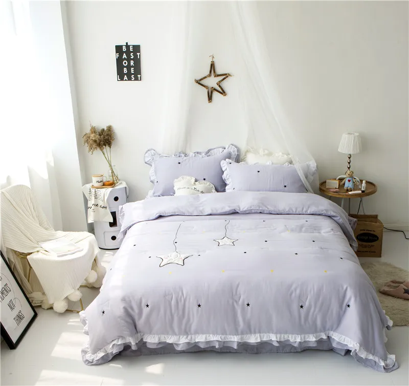 

IvaRose New Embroidery bedding set Double yarn Bed Linens Twin/Queen/King size summer Duvet cover set