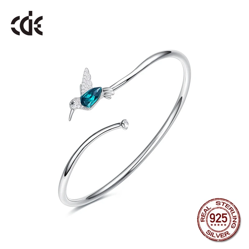 

100% S925 Sterling Silver Cute Blue Bird Crystals from Swarovski Bracelet for Women Wedding Party Vintage Christmas Gift Jewelry