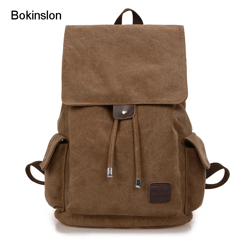 

Bokinslon Men Brand Backpack Canvas Pure Color Backpacks Fashion Man Popular All-Match Bags Casual Mens Backpack