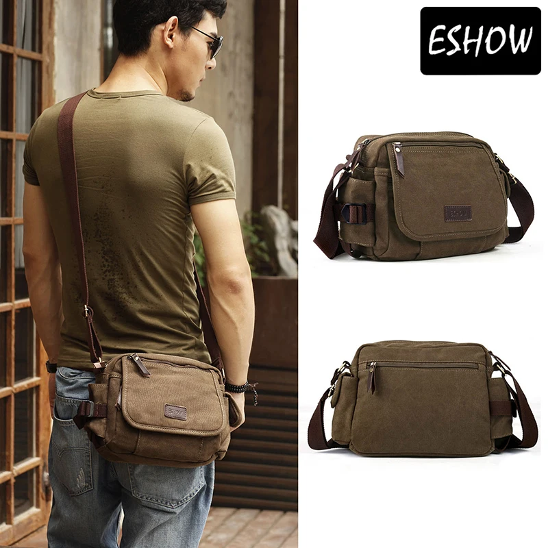 Eshow military small satchel bag canvas bag men shoulder bags messenger