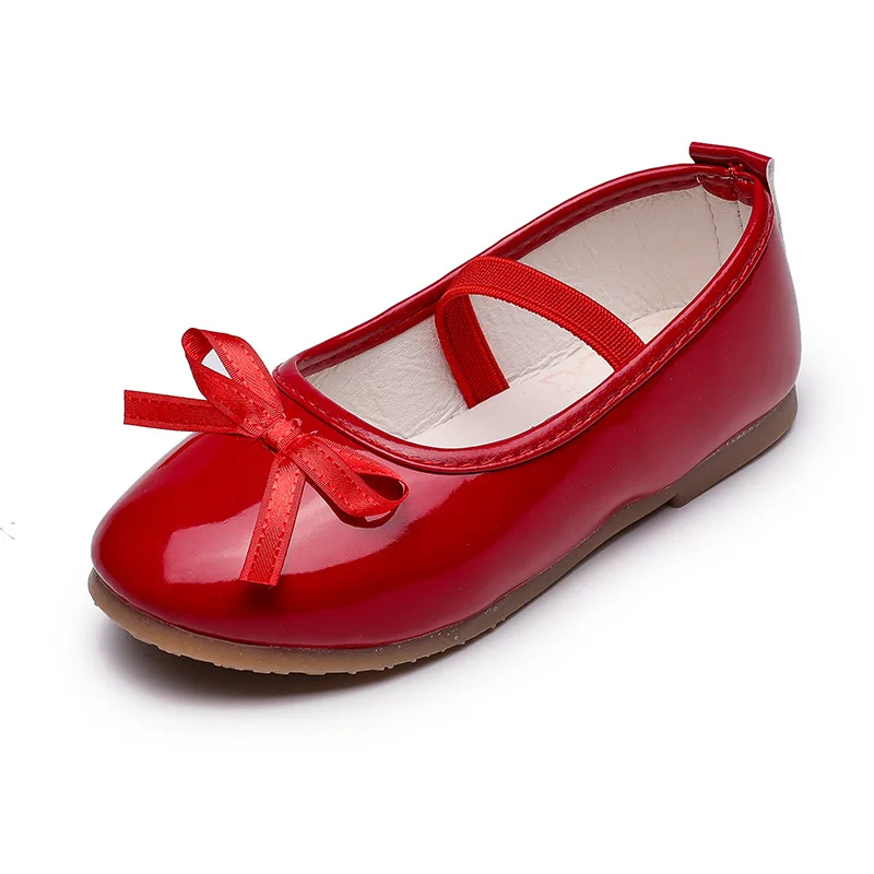 Обувь для девочек; обувь принцессы для вечеринки; коллекция года; сезон весна-осень; Красная кожаная обувь с бантом на мягкой подошве для девочек; черная кожаная обувь; Танцевальная обувь - Цвет: Red