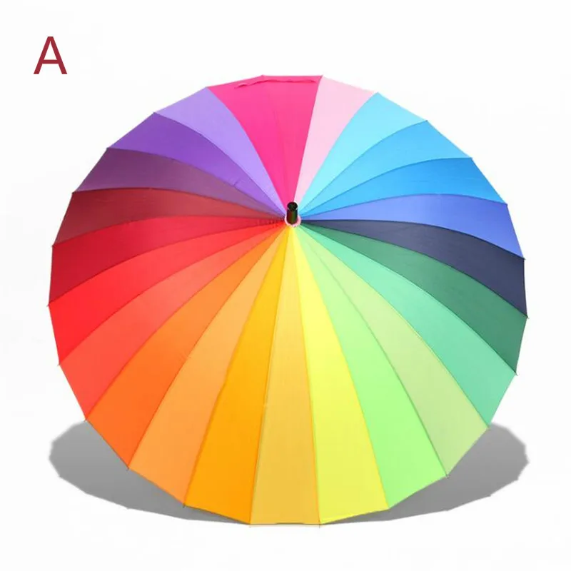 

Large windproof long handle umbrellas for female men's rain gear 24 Ribs rainbow umbrella
