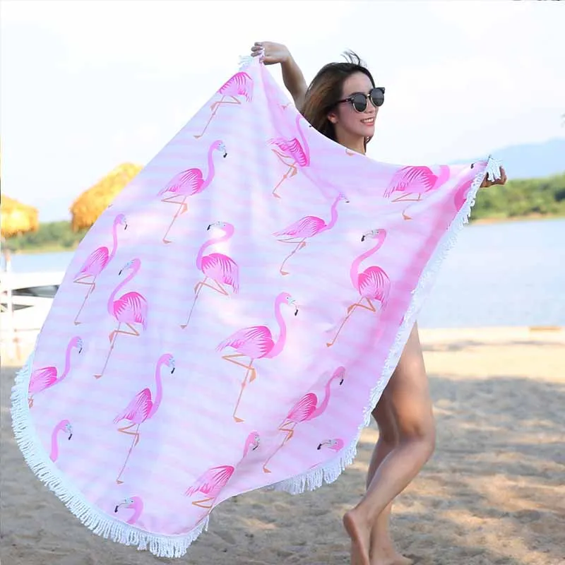 Розовое банное полотенце с Фламинго Lannidaa круглая пляжная одежда кисточками