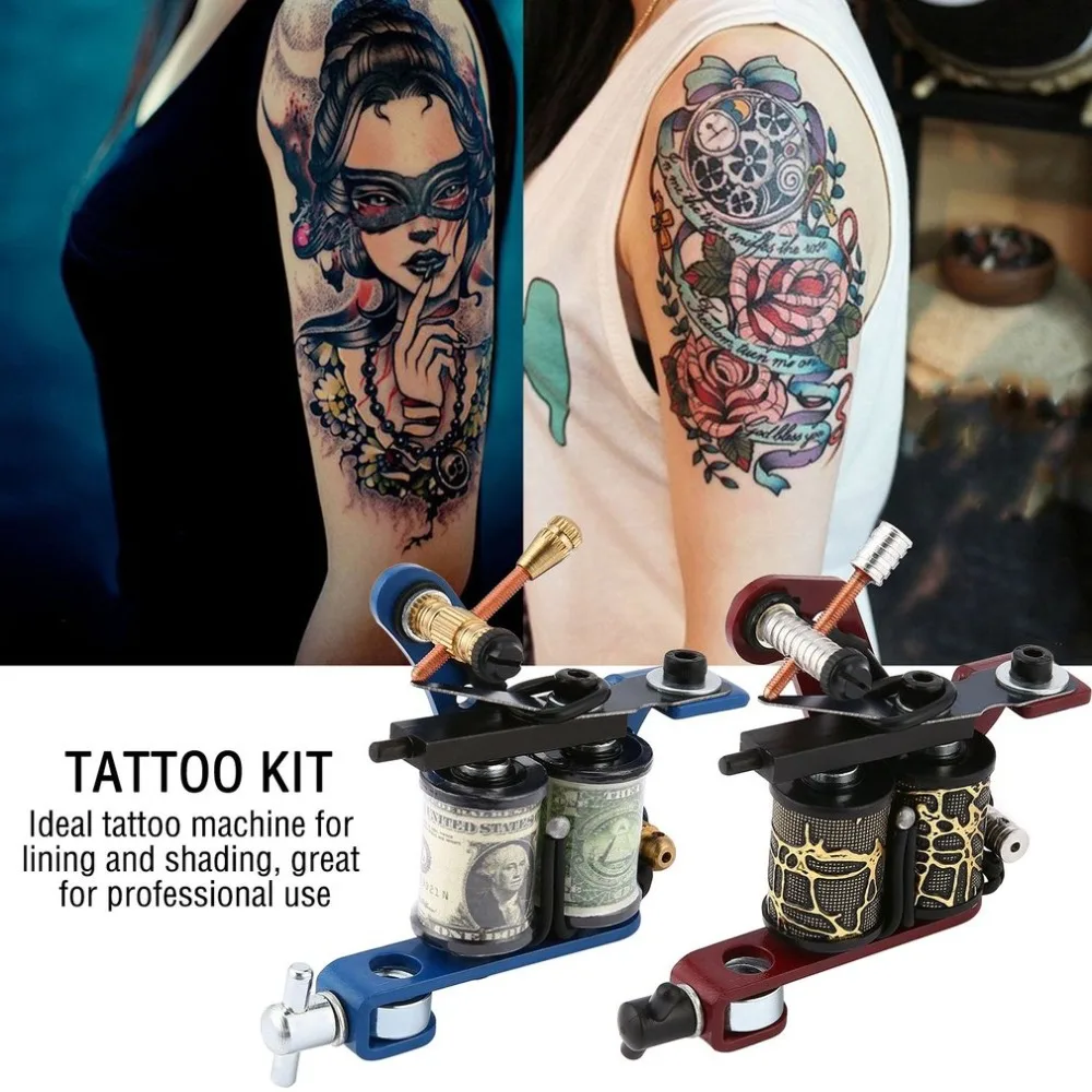 

Newest Tattoo Complete Beginner Tattoo Kit 2 Pro Machine Inks Power Supply Needle Grips Tips Tatto Accessories Basic Set