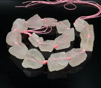 

Natural Pink Quartz Crystal Rough Bead DIY Knot Handmade Strand Approx 16 Inch