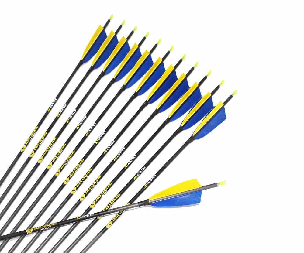 

12pcs carbon arrow spine700/800 ID4.2 OD5.6 with 2.5/3/4" turkey fletching pin nock 80/100/120grain point for traditional bow