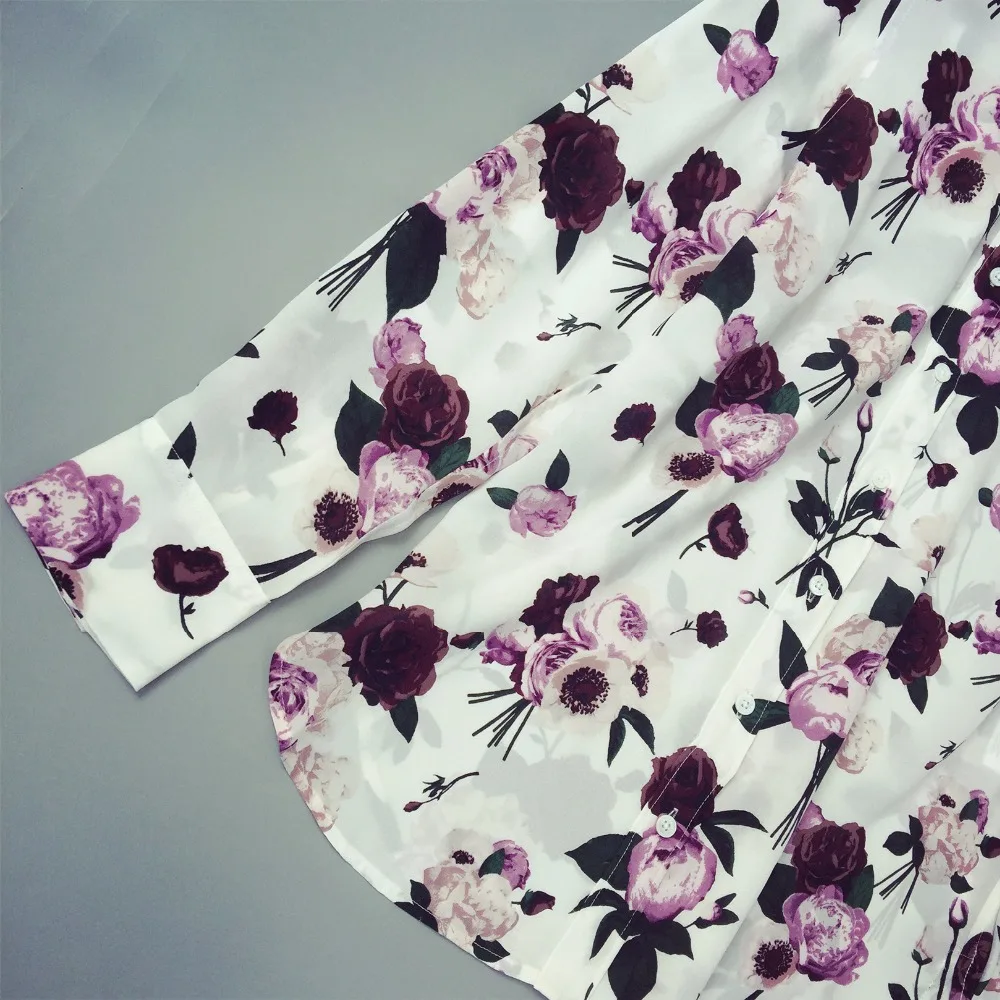 INS популярный EQ шелк женский фиолетовый цветочный принт длинный рукав рубашка Леди soie Блузка Весна Осень