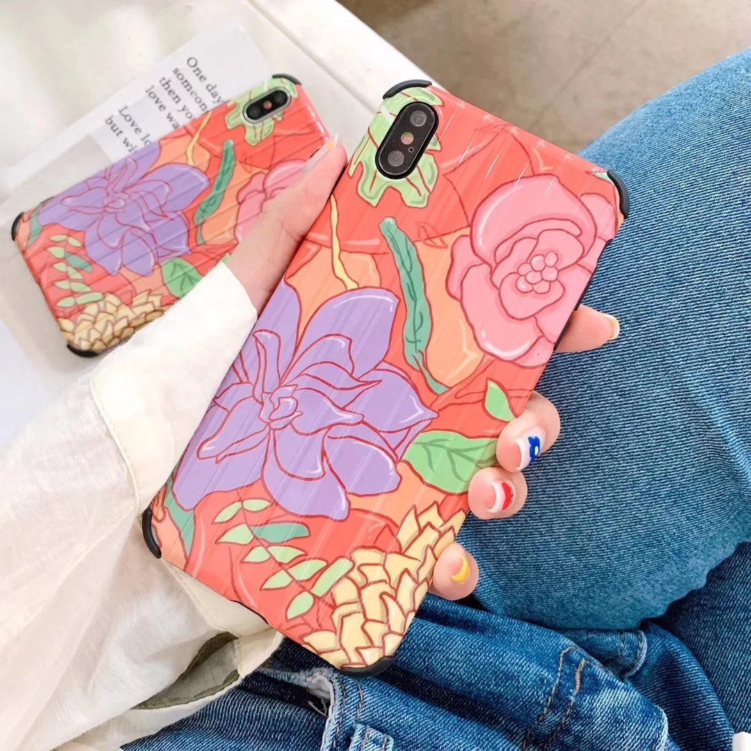DECOCASE Fashion Flower Printing Korean Style 3D Stripped Phone Cases for iPhone 6 6s 7 8 Plus X XR XS Max Covers iphone |