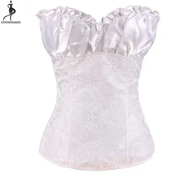 

Royal Elegant Corset Brocade Bustier Plus Size Korsett For Women Zip Up Gothic Gorset Satin Ruffle Cup Boned Korse Sexy Corselet