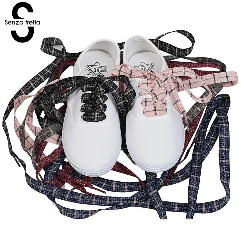 

Senza Fretta Checkered Shoe Laces Women Men Fashion Casual Plaid Shoelaces 120cm Long Flat Canvas Strings Unisex Sneaker Lacing