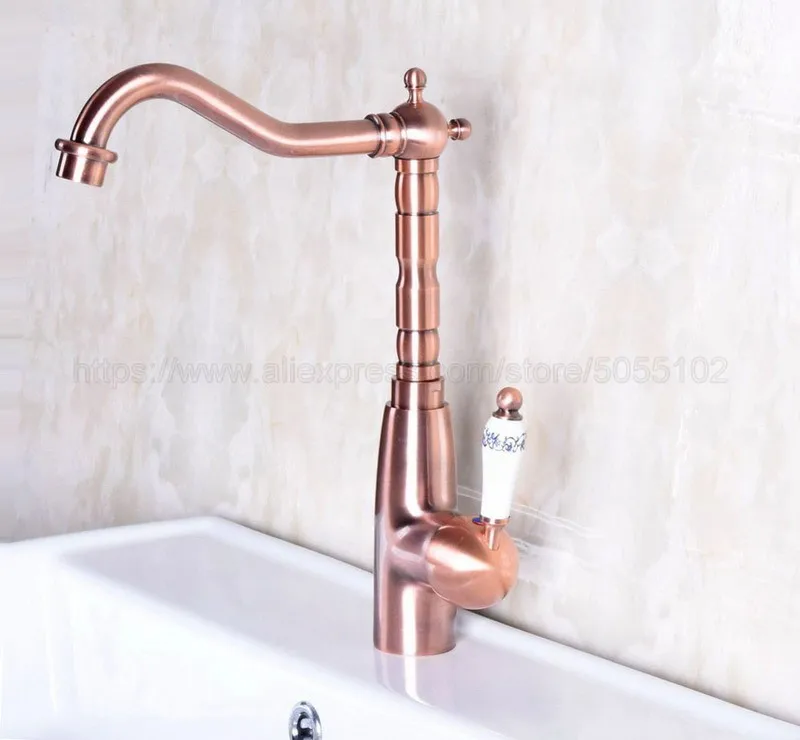Bathroom Basin Sink Faucet Antique Red Copper Single Handle Kitchen Tap Faucet Mixer hot and cold water tap znf132