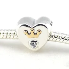 Chapado En oro de La Corona Encantos Del Corazón Del Amor de La Joyería 925 de Plata de La Moda Fina Joyería Diy Encantos Pulsera de la Marca