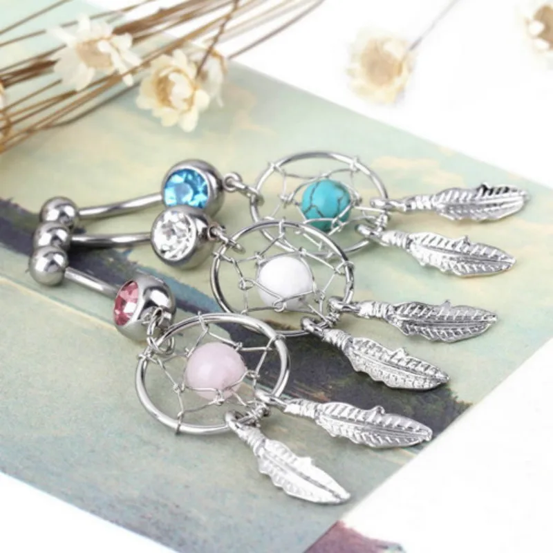 

1pcs Punk Rock Crystal Gem Dream Catcher Ear Ring Jewelry Navel Dangle Belly Barbell Button Body piercing Jewelry Body Art
