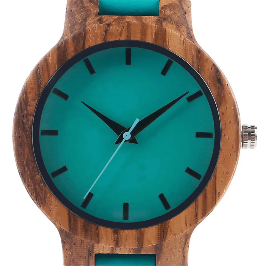 Fashion Blue Wood Quartz Watch Analog Genuine Leather Band Handmade Bamboo Wooden Wristwatch for Men Women Creative Gift Sport Clock (5)
