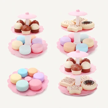 

New Pretend Play 17Pcs Girl Pink Cake Tower Mini Cookie Food Set Plastic Kitchen Toys Kids Pretend Play Birthday Gift Toy D1