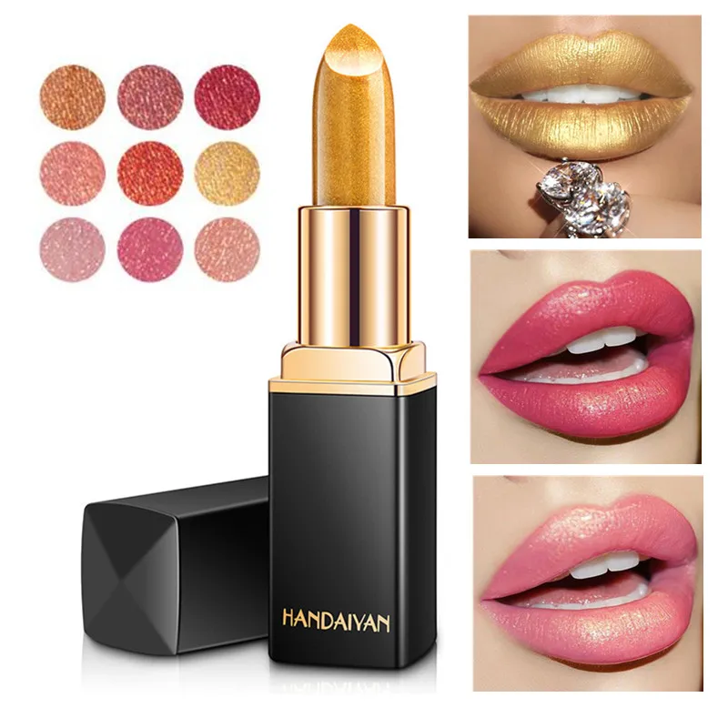 HANDAIYAN Glitter Lipstick Temperature Change Color Lip Stick Waterproof Shimmer Rouge a Levre Bigger Lips Tattoo Shiny Makeup